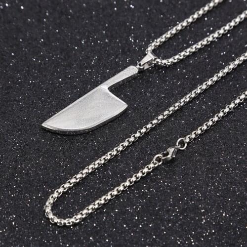 Punk Rock Stainless Steel Chef Kitchen Knife Tag Pendant Necklace with Chain for woman Man