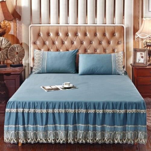 All Cotton Lace Ruffles Bed Skirt Princess Solid Color Mattress Cover Non-Slip Bed Sheet Skirt
