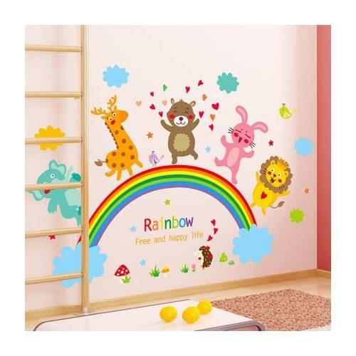 Poster Animal Rainbow Wall Stickers Kindergarten Classroom Wall Decor Kids Room Decor Cartoon Wallpaper Baby Room Wall Decals