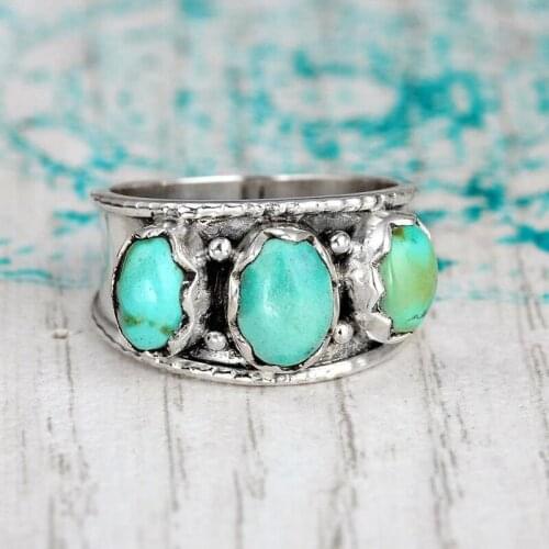 Retro Fashion Bohemia Style Opening Adjustable Ring Surface Turquoise Banquet Party Accessories Ring