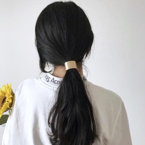 2pcs Chic Metal Cuff Stretchy Hair Rope Hairband Womens Hair Tie Ponytail Holder