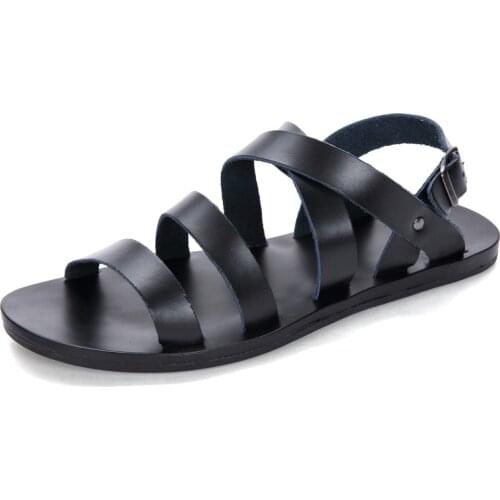 2021 Summer Genuine Leather Sandals Men Fashion Brand Quality Gladiator Beach Sandals Slippers Big Size 46 Men Casual Sandals