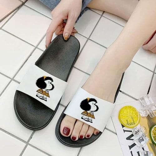 Summer Shoes Women Cartoon Graphics Print Flat Bathroom Indoor Slippers Non-slip beach Home Sandals Floor Slides Ladies shoes