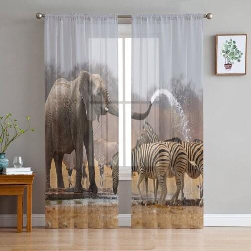 Africa Indian Elephant Window Treatment Tulle Modern Sheer Curtains for Kitchen Living Room the Bedroom Curtains Decoration