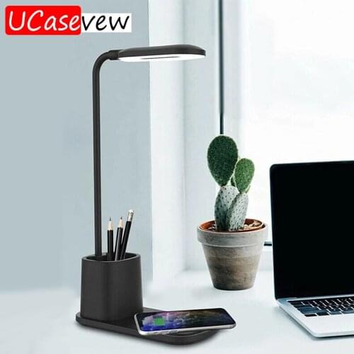 10W Fast Wireless Charger LED Desk Lamp Smart Phone Charging Office Lamp for iPhone 12 Wireless Charging Stand With Pen Holder