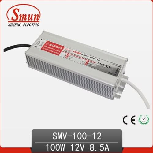 100W 12V 8A Waterproof IP67 LED Driver Switching Power Supply for Led Strip Light with CE ROHS 1 Year Warranty SMV-100-12