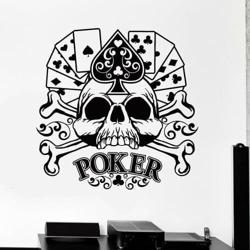 Poker Room Sign Vinyl Wall Decal Poker Cards Window Stikcer Gambling Gambler Skull Stickers Art Mural Boys Room Decor M63