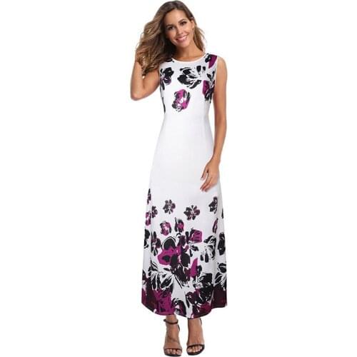 Summer Dress Women 2021 Spring New Fashion Europe and America Print Sleeveless White Green Maxi Dresses Vestidos Feminina JD1026