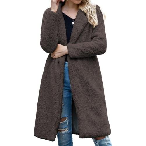 Winter Women Faux Fleece Long Sleeve Warm Coat Cardigan Knee-length Overcoat