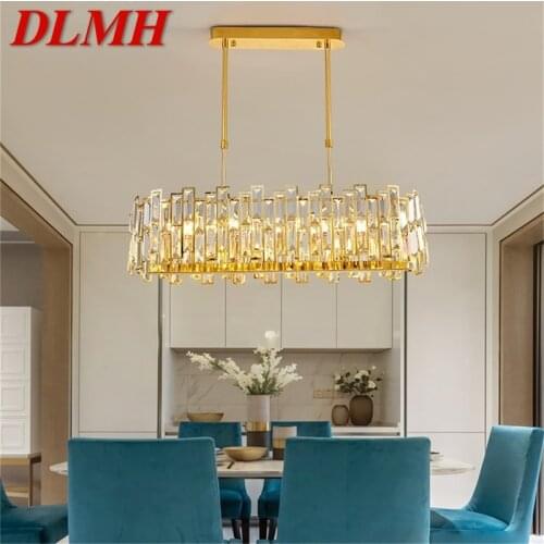 DLMH Gold Chandelier Fixtures Oval Modern Branch Crystal Pendant Lamp Light Home LED for Dining Room Decoration