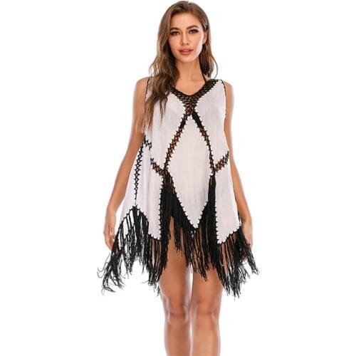 ZY Sexy Summer Tassel Beach Dress Women Chiffon Bikini Cover Up Bathing Suit For Women Tunics Robe Swimsuit See Through Cardigan