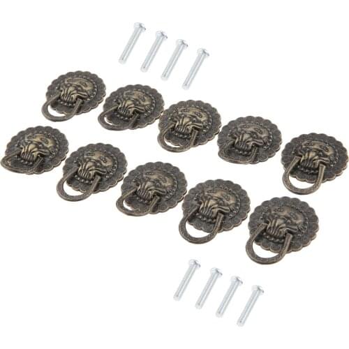 10Pcs Vintage Antique Bronze Lion Head Door Handle Zinc Alloy Furniture Cabinet Dresser Drawer Pull Knob Furniture Parts 29*37mm