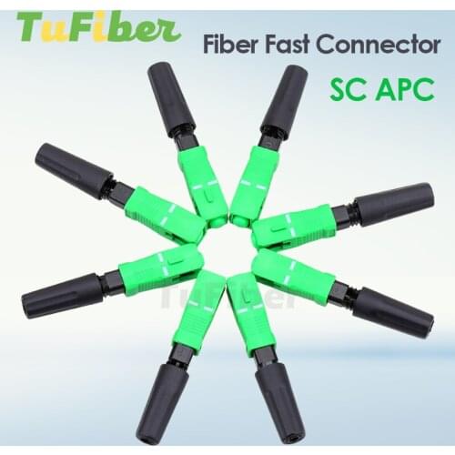 100/200 PCS Embedded SC APC Optical Fiber Fast Connector FTTH Single Mode Optic SC Quick Connector Green Adapter Field Assembly