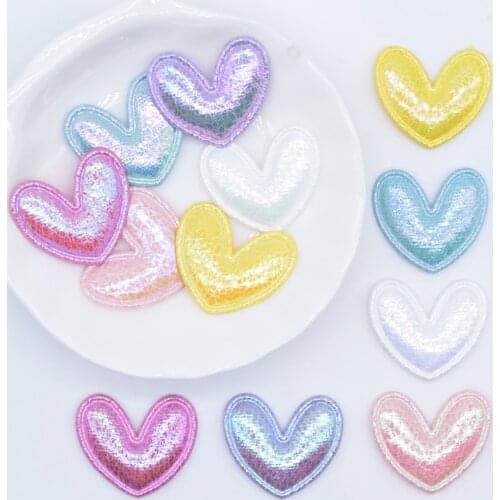 100Pcs 25*22mm Padded Shiny Leather Heart Patches Appliques for Clothes Hat Sewing Supplies DIY Headwear Hair Bow Decor N29