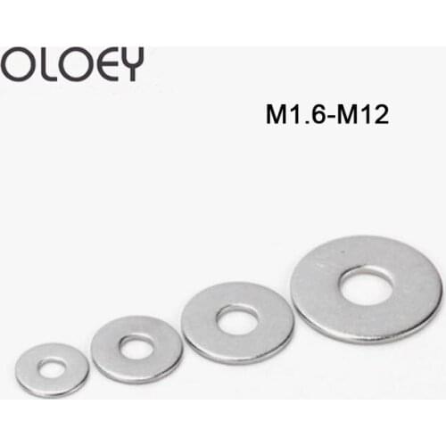 100Pcs DIN125 ISO7089 M1.6 M2 M2.5 M3 M3.5 M4 M5 M6 M8 M10 M12 304 Stainless Steel Flat Machine Washer Plain Washer Gaskets