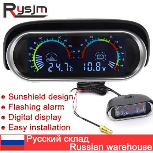 2 in 1 LCD Car Truck Water Temp Gauge Temperature Sensor 10mm Meter Voltmeter Voltage Digital Horizontal 12v 24v Accessories