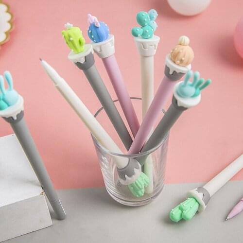 24 PCS Cactus Cute Gel Pen Creative Stationery Small Fresh Signature Pen Student Exam Pen Cute Stationary Supplies