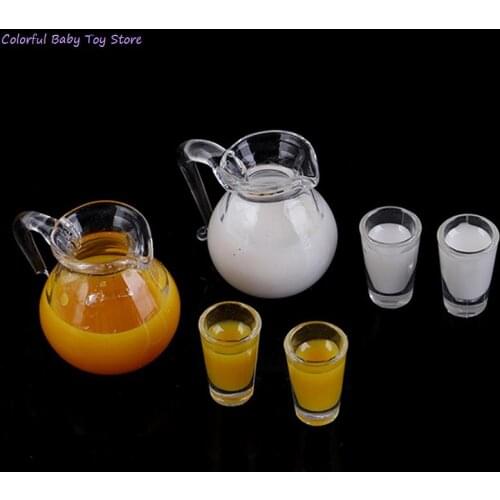 3pcs 1/12 Dollhouse Miniature Mini Juice Jug Cup Set Simulation Drink Milk Model Toys For Decoration