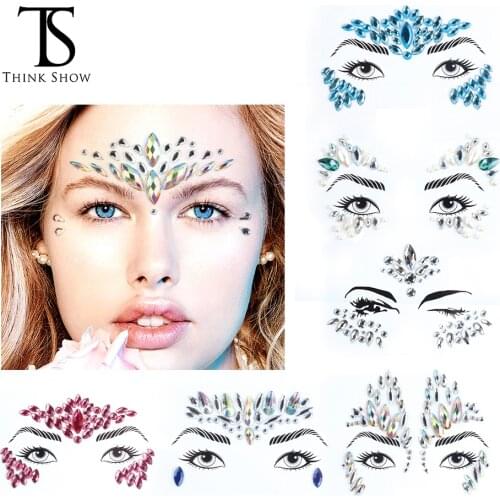 3D Sexy Face Tattoo Stickers Shiny Face Decoration Glitter Fake Tattoo Rhinestones Trendy Acrylic Drill Temporary Tattoo Sticker
