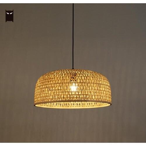 50cm Bamboo Wicker Rattan Shade Pendant Lighting Fixture Hand Craft Weaving Asian Ceiling Lamp Plafon Lustre Lounge Restaurant
