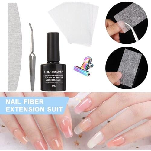 8ml Builder Finger Extension Gel Varnish Soak Off DIY Manicure Tool Fiberglass Nail File Clip Tweezer Kit