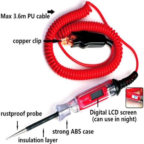 Universal 3-48V Automotive LCD Digital Circuit Tester Voltage Meter Pen Car Truck Circuit Scanner Power Probe Diagnostic Tool