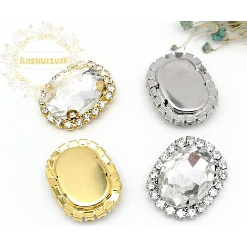 White Oval shape Glass Crystal sew on rhinestones with Crystal buckle Diy wedding dress Mobile Accessories Free shipping