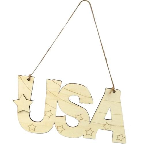 Wood Wall Art Decor Plaque +Rope Patriotic Hanging Sign with Letters USA