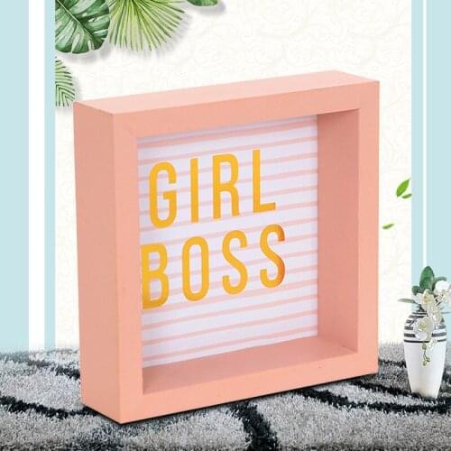 Wood Sign Wall House Modern Home Decoration Wall Art Wooden Block MDF Sign Tabletop Home Art Letters “Girl Boss” 15x15cm