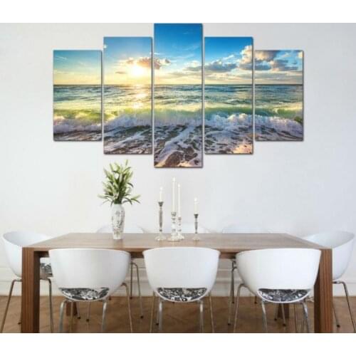 Framed Home Decor Canvas Art Painting Cave Landscape Painting Modern Wall Art Picture for Living Room 5 Panel Wall Art