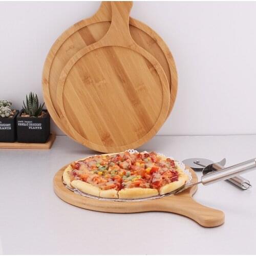 Pizza Baking Tray Pizza Stone Cutting Board Platter Bamboo Wooden Pizza board Round with Hand Pizza Cake Bakeware Tools 6-13inch