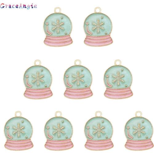 GraceAngie 10pcs Zinc Alloy Enamel Snow Globe Charm for Women Bracelet Pendants Christmas Decoration DIY Accessory