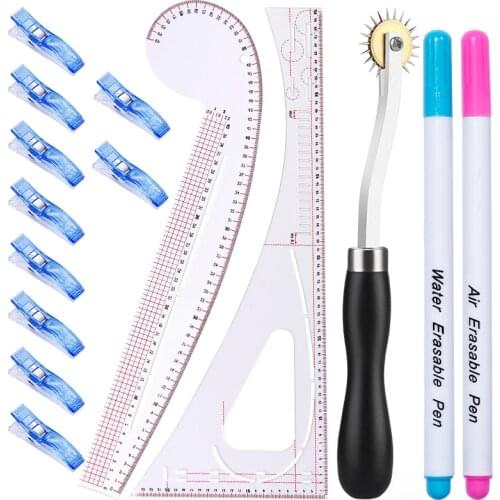 Nonvor Leather Hand Stitched Suit with Black Handle Scribing Wheel Crimping Wheel Water Soluble Pen Acrylic Ruler and Clips