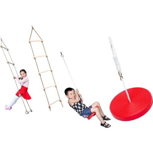 Red Climbing Rope Swing + 5 Rungs Rope Ladder for Kids Outdoor Tree Backyard Playground Swing