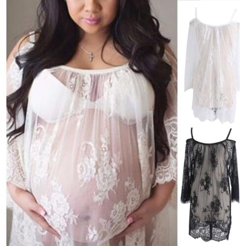 Lace See Through Maternity Dresses Sleepwear Clothes Pregnancy Photo Prop