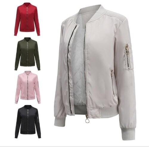 Autumn European And American Style Fashion Women/Girl Stand Collar Zipper Bomber Jacket Elegant Thin Solid Quilted Outerwear