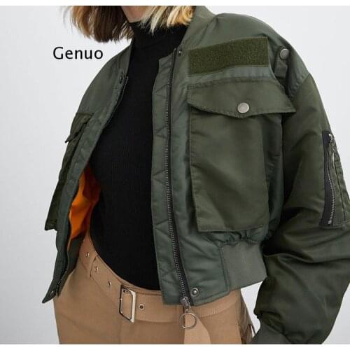 Autumn Bomber Jacket Women Army Green Warm Zipper Pockets Winter Coat Female Jacket Parkas Femme Chaqueta Mujer