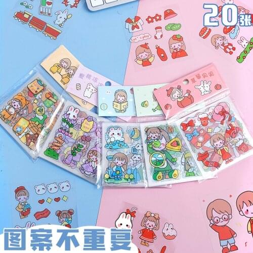 5 Designs 20Pcs/bag Pet Sticker Bag Nicoles Everyday Series Cartoon Cute Girl Decor Collage Material Plain Sheet Stickers
