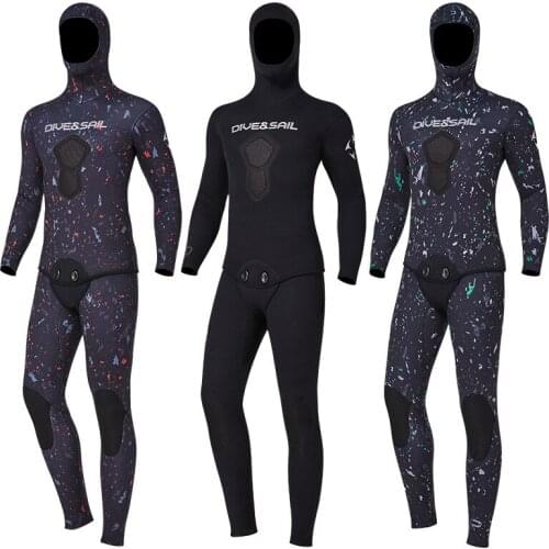 5mm Neoprene Wetsuit men Long-sleeved Scuba Spearfishing hooded Diving suit Snorkeling surfing 2-pieces set swinter Swimsuit