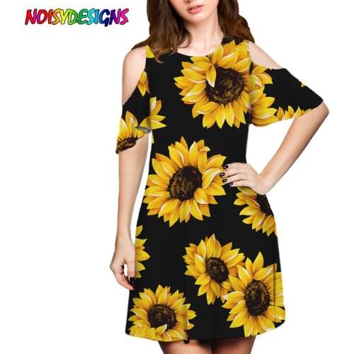 NOISYDESIGNS 2021 Casual Dress Plus Size Yellow Sunflower Print Summer Dress Female Loose Short Dresses For Women Beach Femme