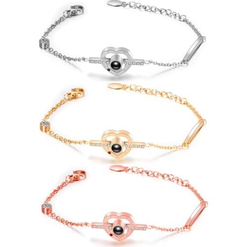 New Arrival Valentines Day Gold 100 languages I love you Projection Fashion Charm Women Bracelet Dropshipping