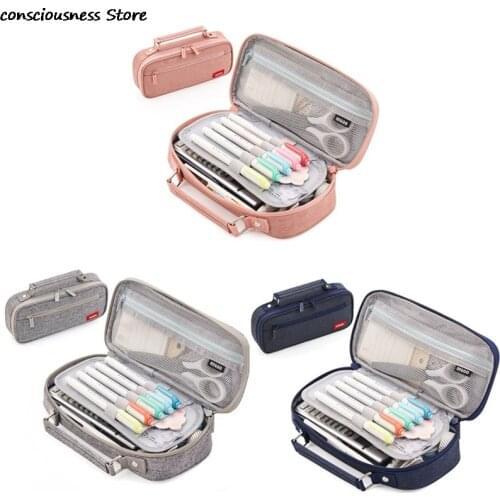 Pencil Case Canvas Double Layer Large Capacity Kawai Kids School Supplies Make Up Bag Pen Box Student Pouch Stationery Gift