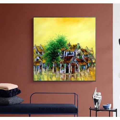 Hand Pained Knife Painting Abstract Art Streetscene Corner in Vietnamese Art for Living Room Wall Decoration