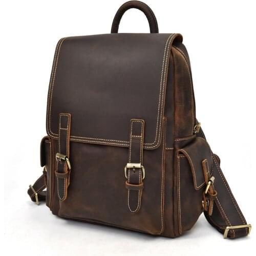 Top Quality First Layer Cowhide Knapsack Male Computer Bag School Bags Vintage Real Genuine Leather Rucksack Men Women Backpack