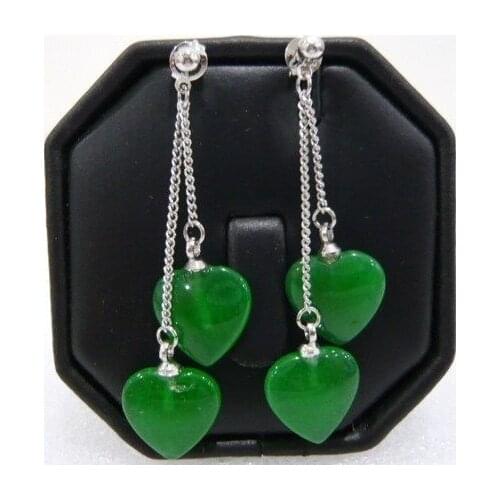 Noblest Jewelry Heart Shape green jade Earings