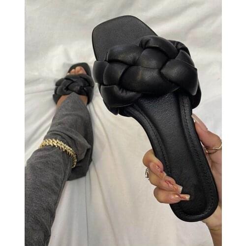 2021 New Fashion Open Toe Flat Weaving Summer Slippers Women Casual Sandals Woman Comfortable Beach Slides flip flops