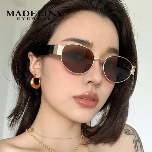 MADELINY Retro Punk Sunglasses Men Women Brand Designer Oval Sun Glasses Metal Frame Round Steampunk Eyewear Male MA446