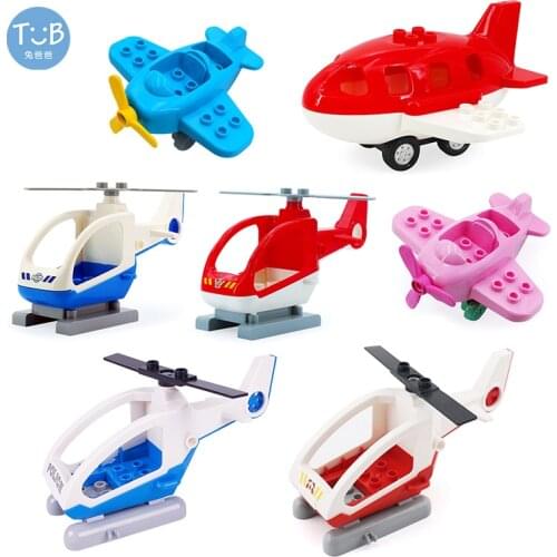 Compatible Duplos Building Blocks traffic Accessories Helicopter airship aircraft Cartoon Car Airplane Parts Kids Toys Gift DIY