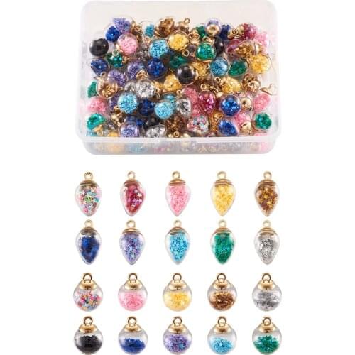 1Set Colorful Transparent Glass Globe Pendants with Resin Rhinestone and Sequins Beads Inside For Jewelry Making Accessories