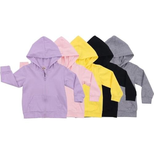 New Hooded Sweatshirts Zipper Long-Sleeve Kangaroo Pocket Solid Color 0-6 Years Kids Boys Girls Outdoor Casual Coat Sportswear
